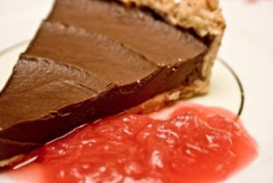 Dark Chocolate and Hazelnut Tart with Rhubarb Compote