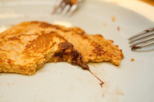 inside chocolate and spelt pancake