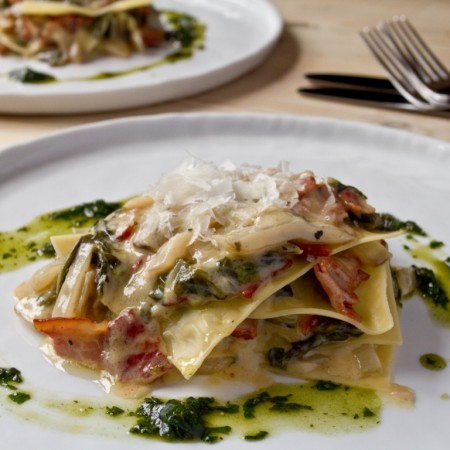 chard and bacon lasagne