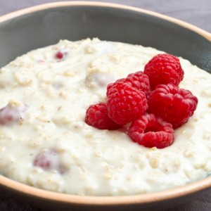 raspberries on top of porridge