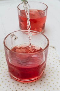 Damson Gin, Lychee and Champagne Cocktail