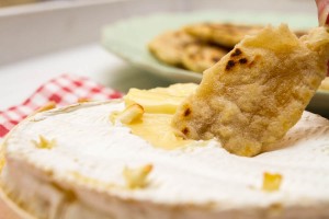 garlic baked camembert with rosemary flatbreads