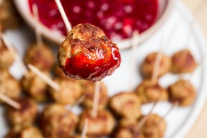 Spiced Turkey Mini Meatballs with Chillied Cranberry Sauce