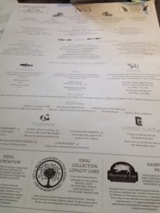 Menu at No 5 Winchester