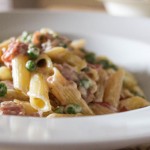 Creamy Bacon and Pea Pasta with mint