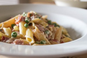 Creamy Bacon and Pea Pasta with Mint