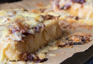 Cheese on toast with caramelised onions