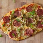 caramelised fennel and salami pizza