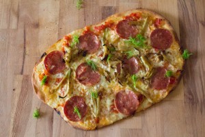 caramelised fennel and salami pizza