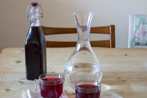 homemade blackcurrant cordial from frozen fruits