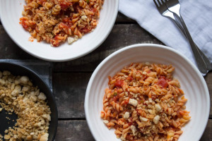 Spicy Tomato Fusilli and Garlic Pangrattato