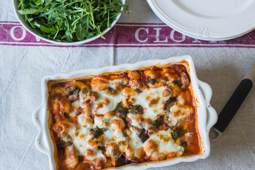 Aubergine, Butterbean, Pesto and Gnocchi Bake with Sacla All That I'm