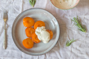 Honeyed Apricots with Rosemary Creme Fraiche