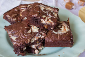 pile of chocolate fudge cheesecake brownies