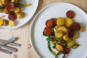 Chorizo Hash with Purple Spring Onions - finished plates