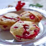 Redcurrant and White Chocolate Muffins - on plate
