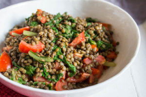 lentils and chard, close up