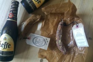 Leffe beers and cured sausages