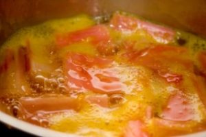 cooking the rhubarb and orange