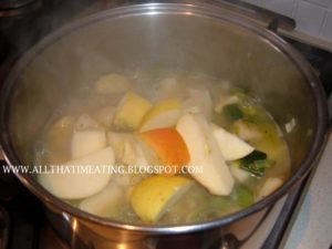 celeriac, apple and leek cooking