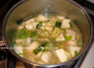 celeriac and leek cooking