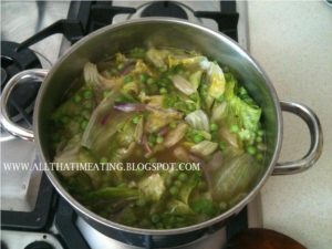 pea and lettuce with red onions and stock