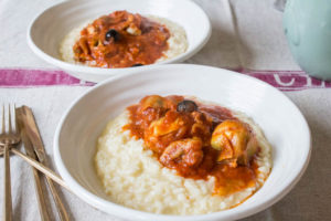 Chicken, Olive and Artichoke Stew with Risotto
