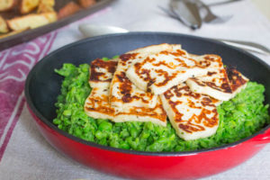 halloumi and mushy peas for vegetarian fish and chips