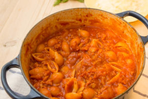 sausage and fennel ragu in the pan