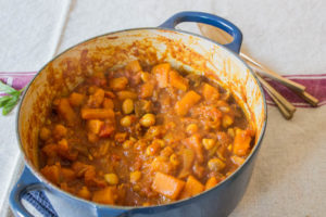 Squash and chickpea tagine ready to serve