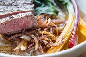 beef and chard ramen close up