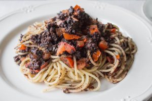 sage and black pudding pasta with fresh tomatoes