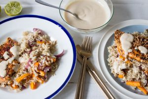 sesame chicken with miso dressing