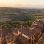 Sunset over Montepulciano on our Italian road trip