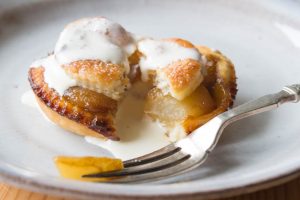 Mini Toffee Pear Pies with double cream