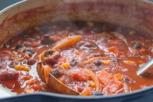 mixed bean and chilli soup close up