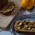 Mince pie fruit loaf spread with butter