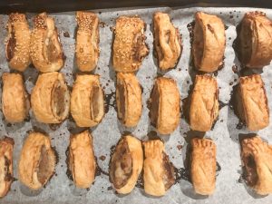 roasted onions in sausage rolls