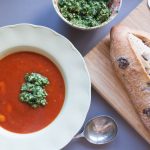 tomato, butterbean and spinach pesto soup