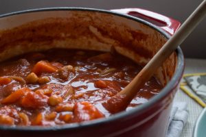 chickpea and harissa soup close up