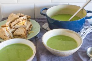 smoked pea soup with cheese sandwiches