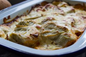 artichokes in gratin close up