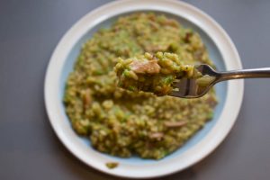 forkful of pea and bacon risotto