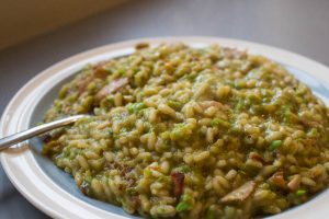 pea, bacon anad sundried tomato risotto