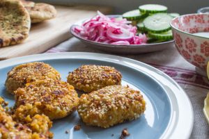 carrot and sesame falafel close up