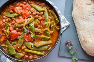 runner bean and tomato stew with crusty bread