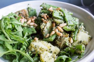 chargrilled broccoli, potato and pesto salad