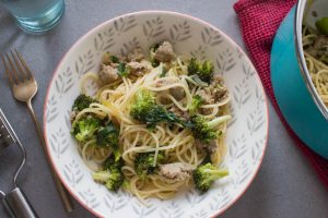 sausage and broccoli pasta with spinach