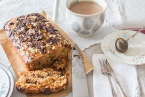 chocolate banana bread with oats and honey sliced