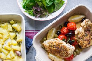 Greek chicken tray bake